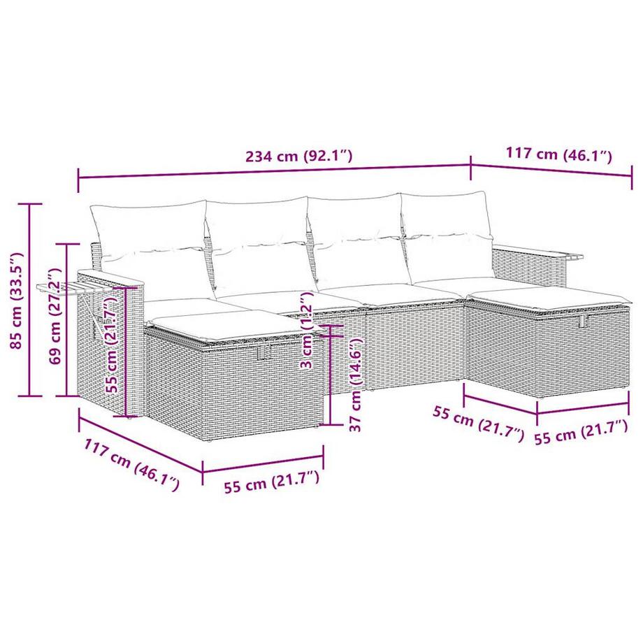 VidaXL set di divani da giardino Polirattan  