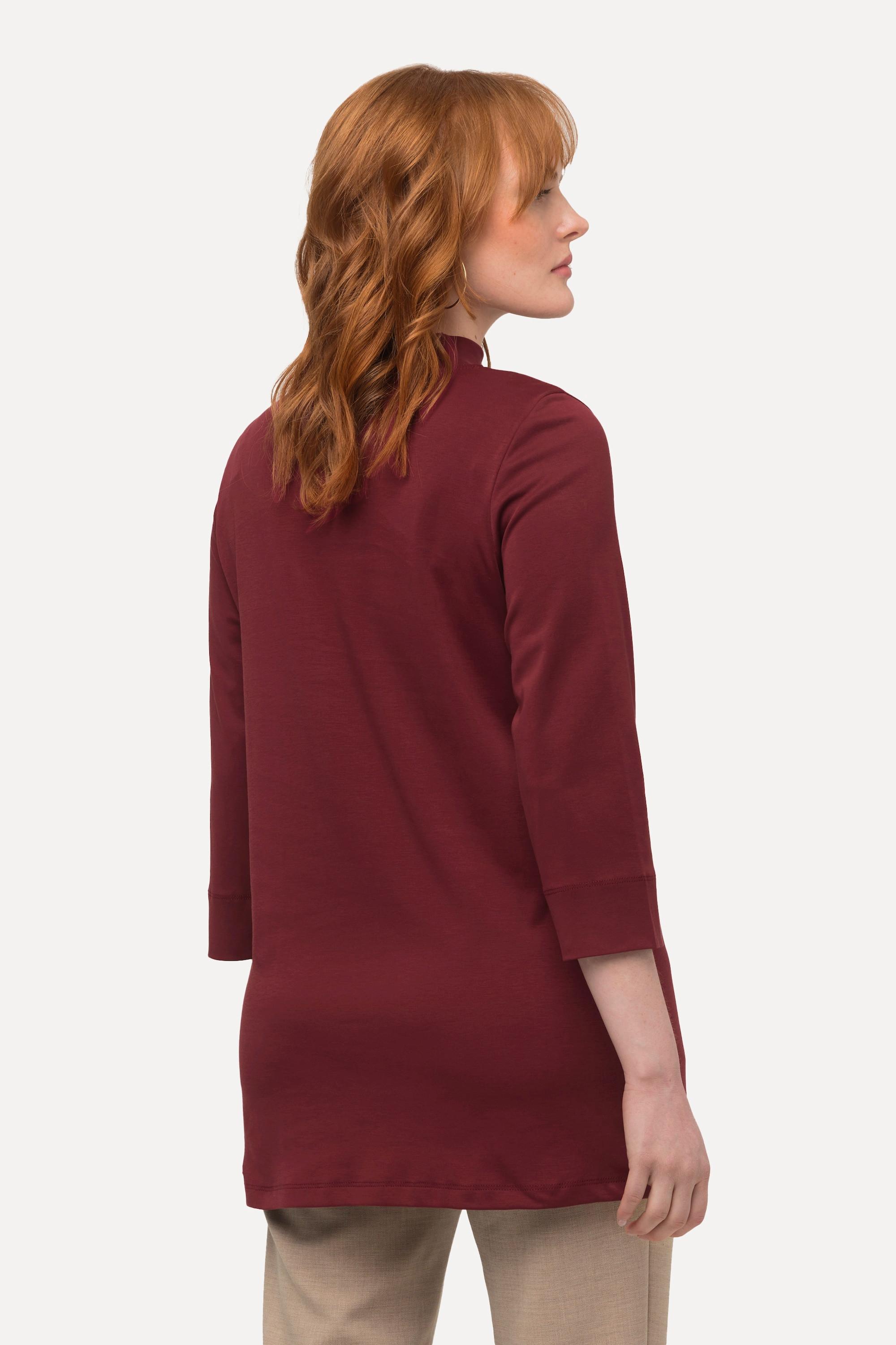 Ulla Popken  Shirt, A-Linie, Stehkragen, 3/4-Arm, Pima Cotton 