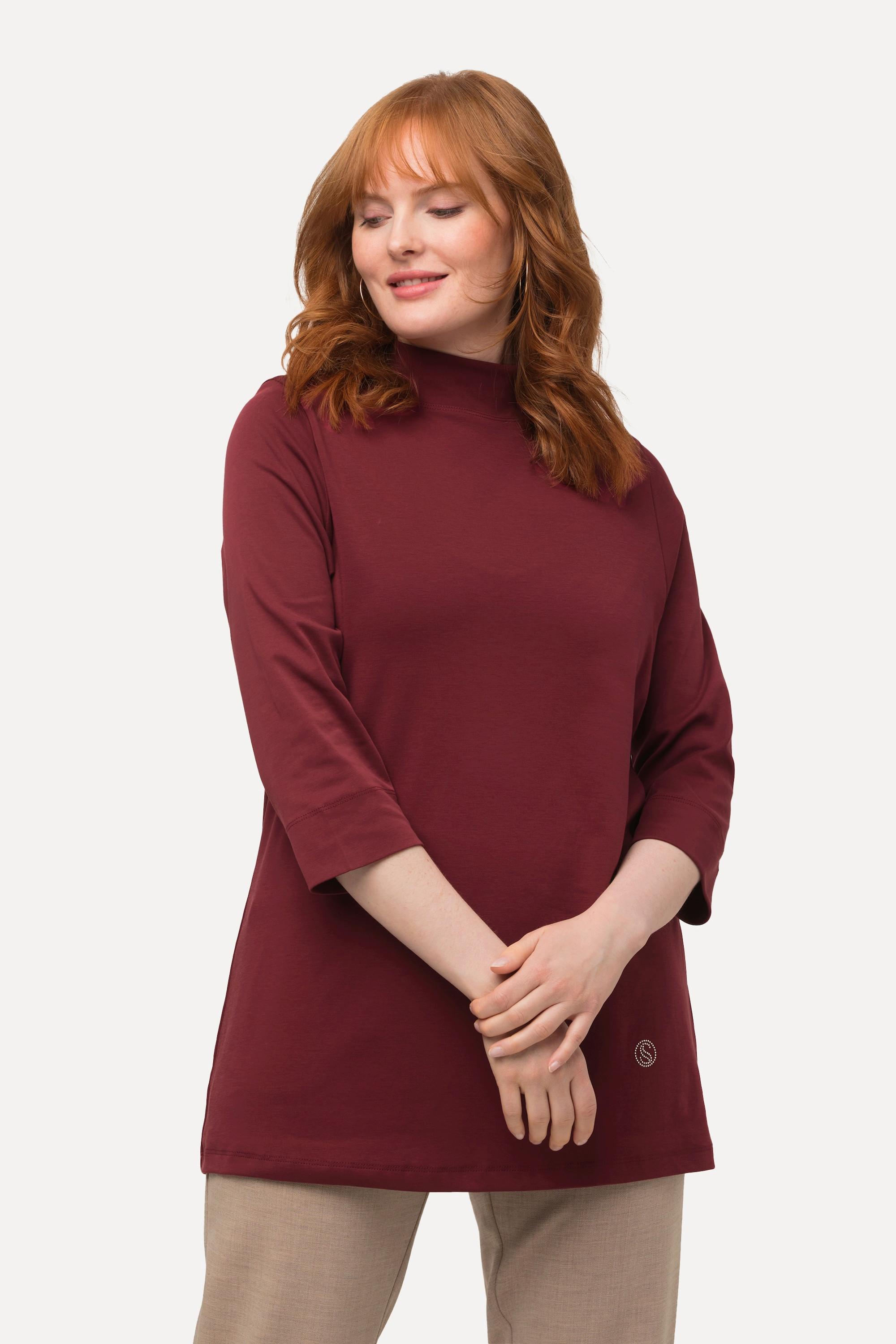 Ulla Popken  Shirt, A-Linie, Stehkragen, 3/4-Arm, Pima Cotton 