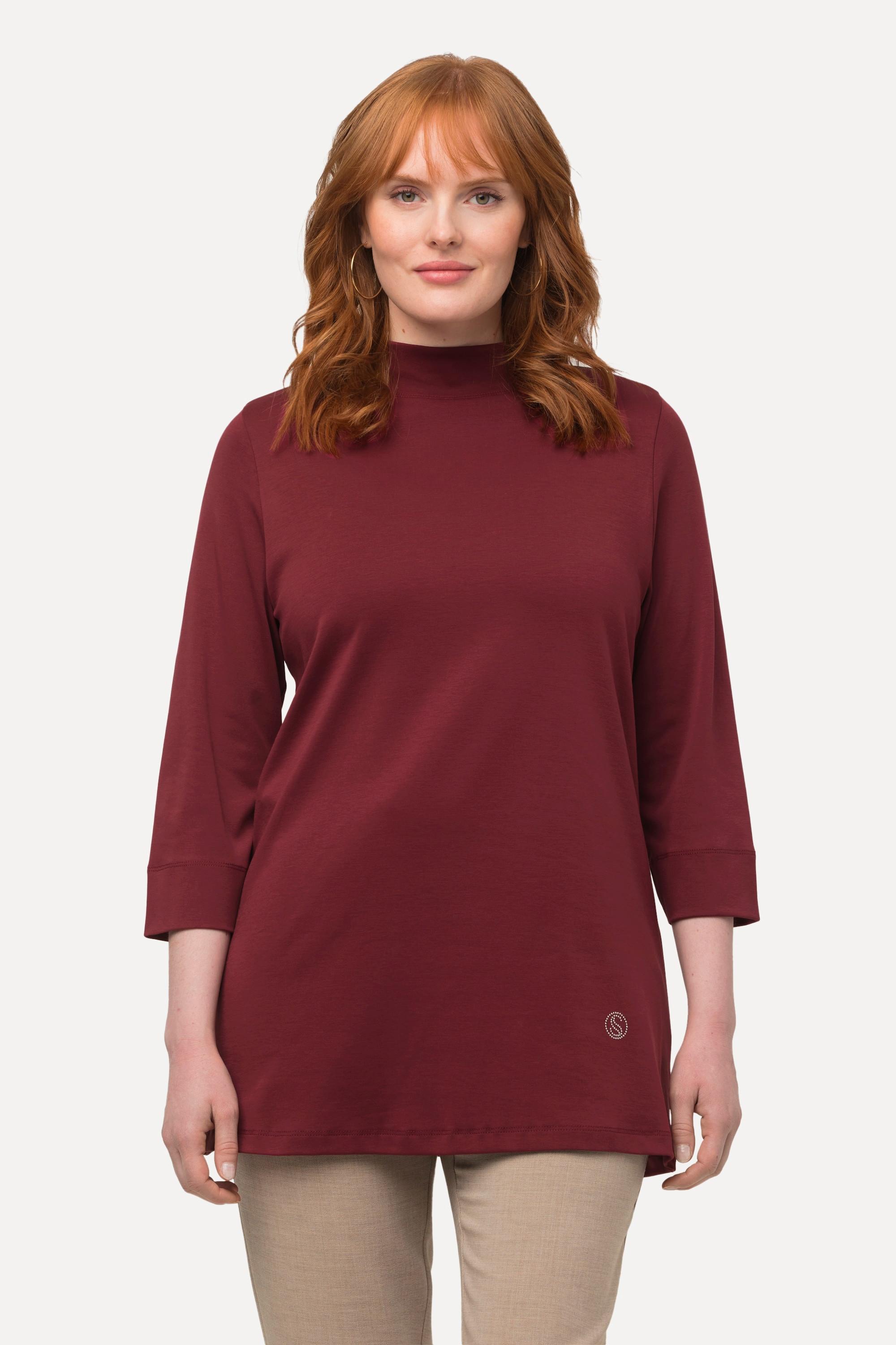 Ulla Popken  Shirt, A-Linie, Stehkragen, 3/4-Arm, Pima Cotton 