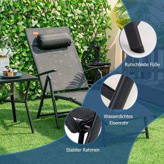 Northix Bain de soleil transat de jardin avec appui-tête 7 dossiers réglables noir  