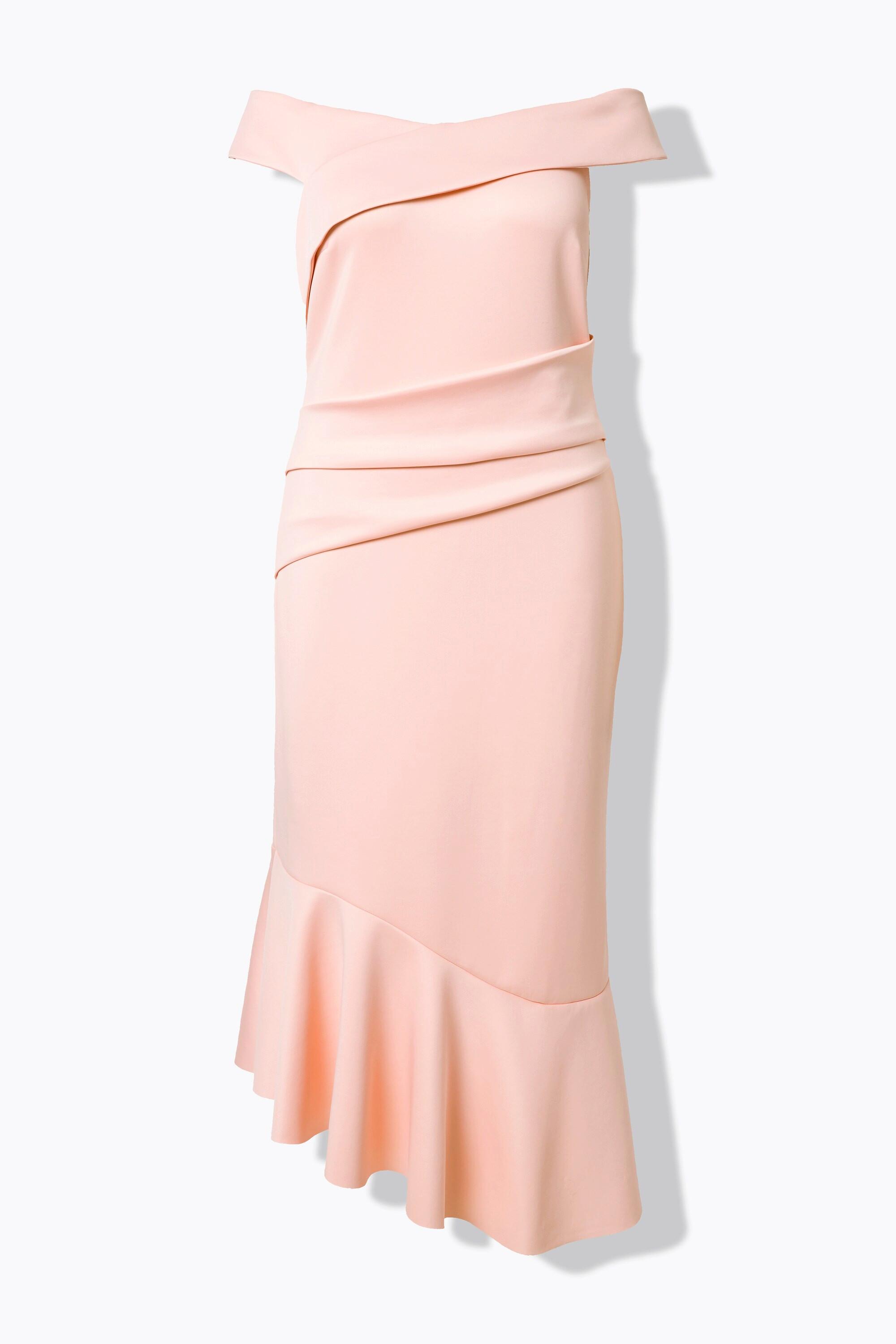 Ulla Popken Scuba Maxikleid Carmenausschnitt Drapierung  