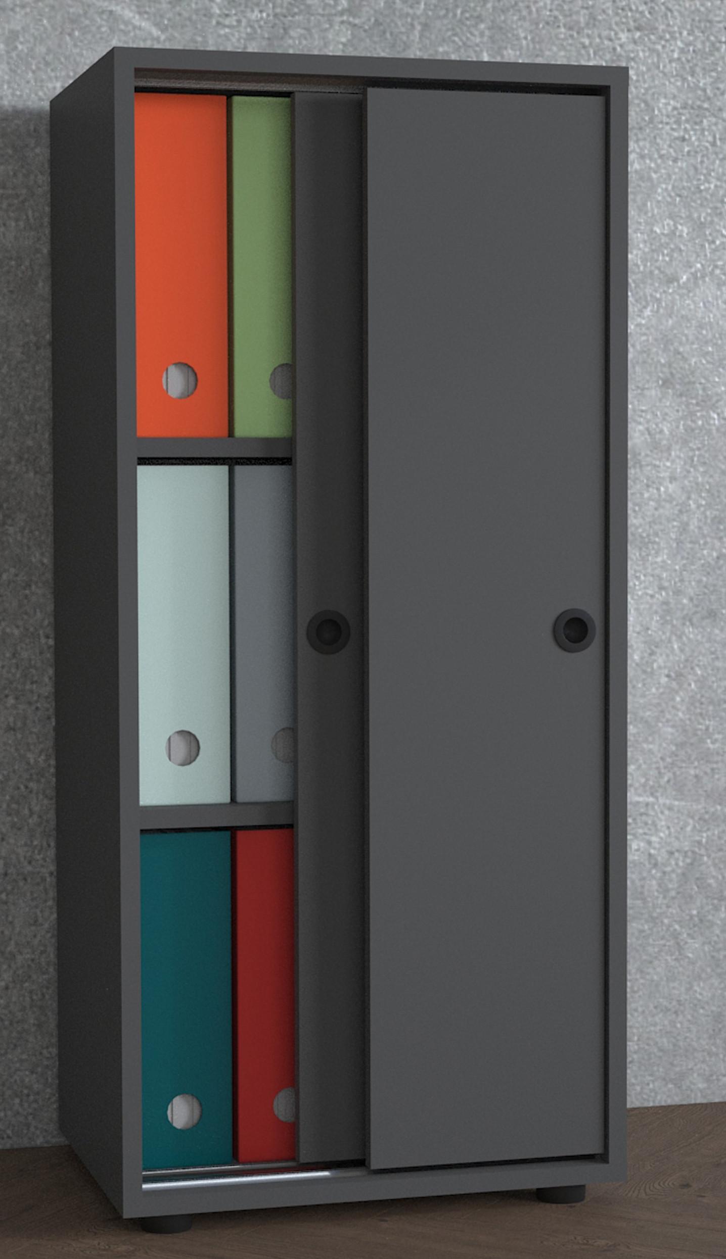 VCM Büroschrank mit 3 Fächern | moderner Aktenschrank mit Schiebetüren | Maße ca. H. 109 x B. 49 x T. 38 cm – Ulas 3-Fach  