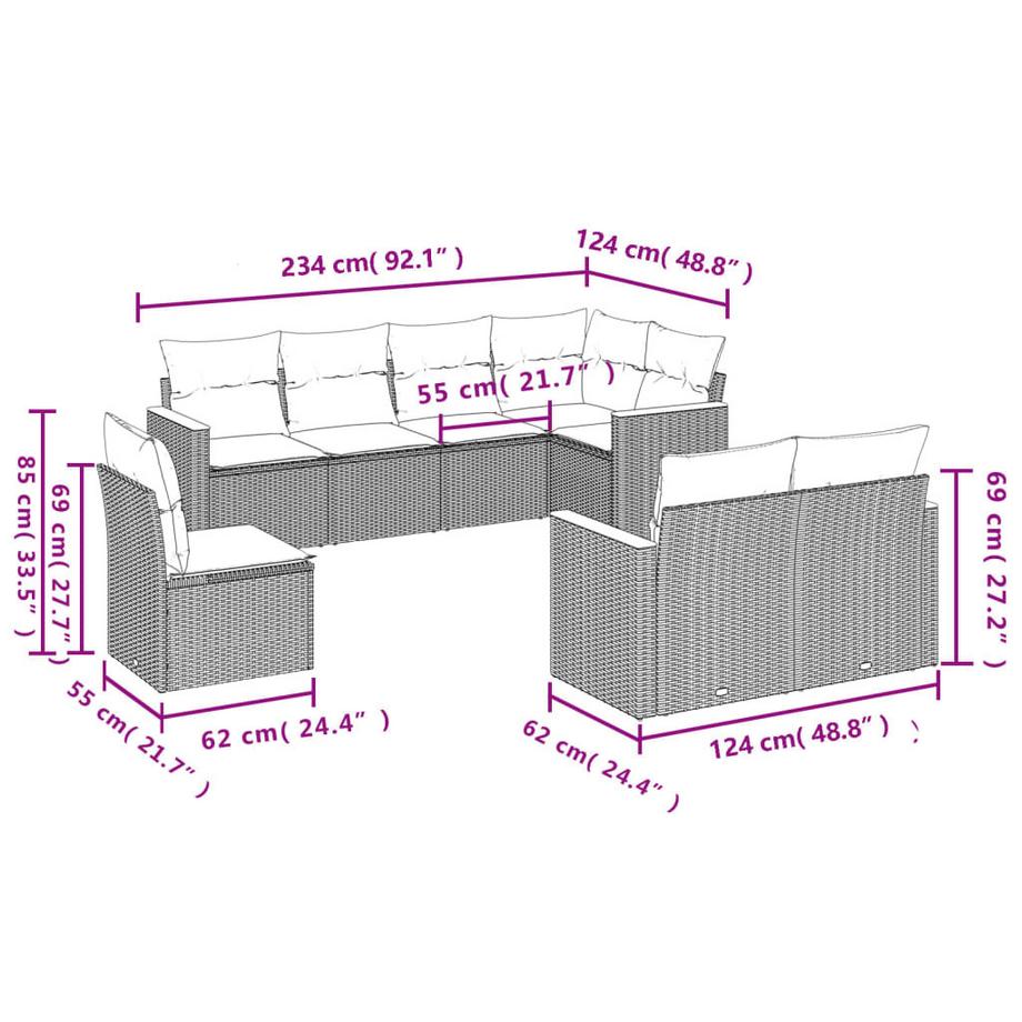 VidaXL Ensemble de canapés de jardin rotin synthétique  