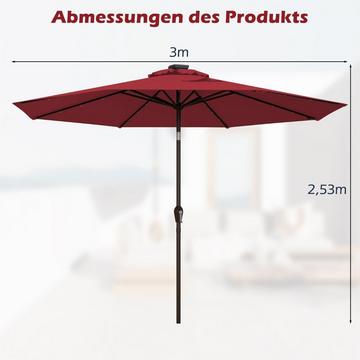 LED Beleuchtung Ampelschirm rund Sonnenschirm Solarbetrieben Gartenschirm Kurbel-rot-ø 3M