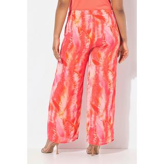 Ulla Popken Pantaloni di chiffon doppio strato gamba larga vita elastica fantasia piume  