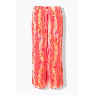 Ulla Popken Pantaloni di chiffon doppio strato gamba larga vita elastica fantasia piume  