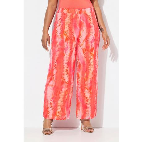 Ulla Popken Pantaloni di chiffon doppio strato gamba larga vita elastica fantasia piume  