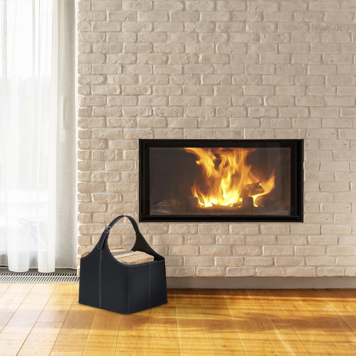 B2X Cestino in legno in similpelle con manico  