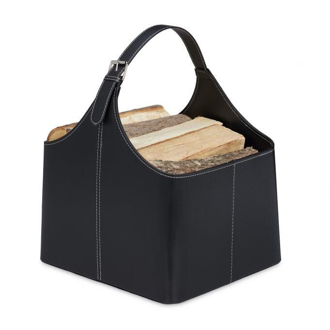 B2X Cestino in legno in similpelle con manico  