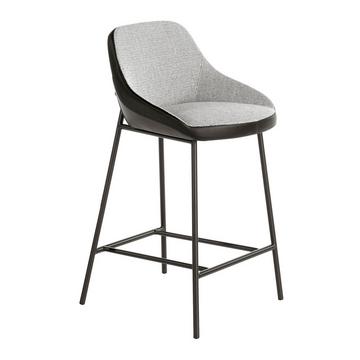 Tabouret en tissu gris et similicuir noir