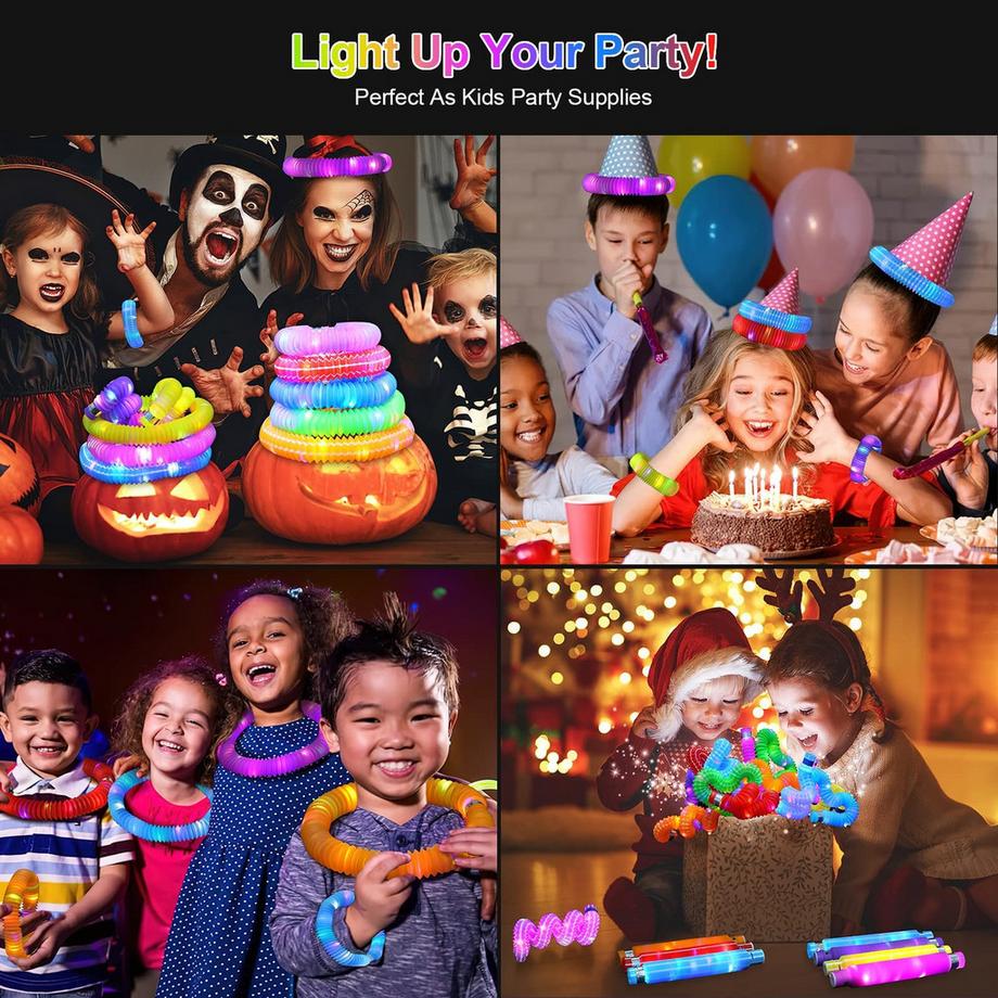 Activity-board  Pop Tubes,12PCS bâtons lumineux,jouet lumineux LED,tube extensible LED 