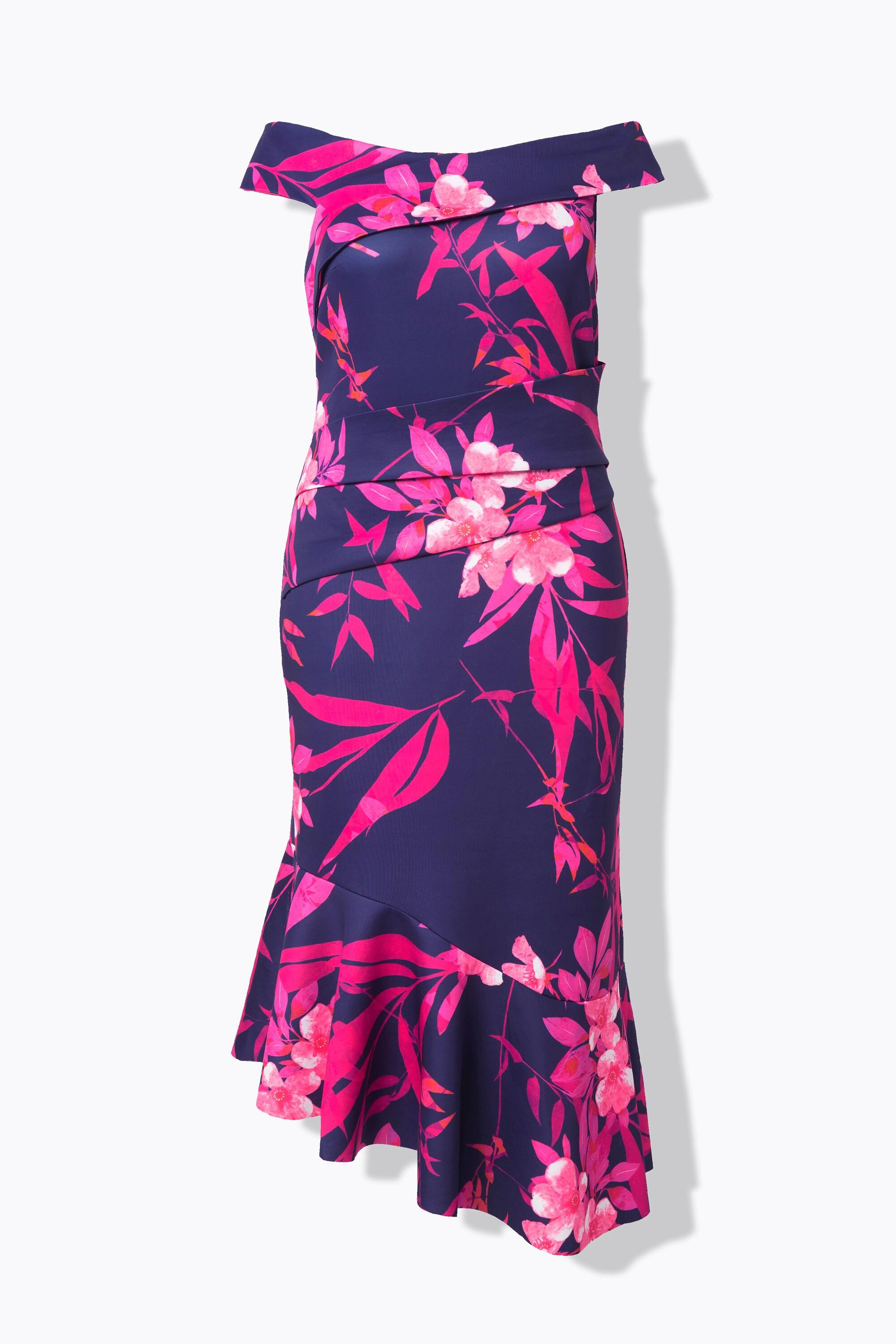 Ulla Popken Maxi Abito Scuba Fantasia Spalle Scoperte Drappeggio  