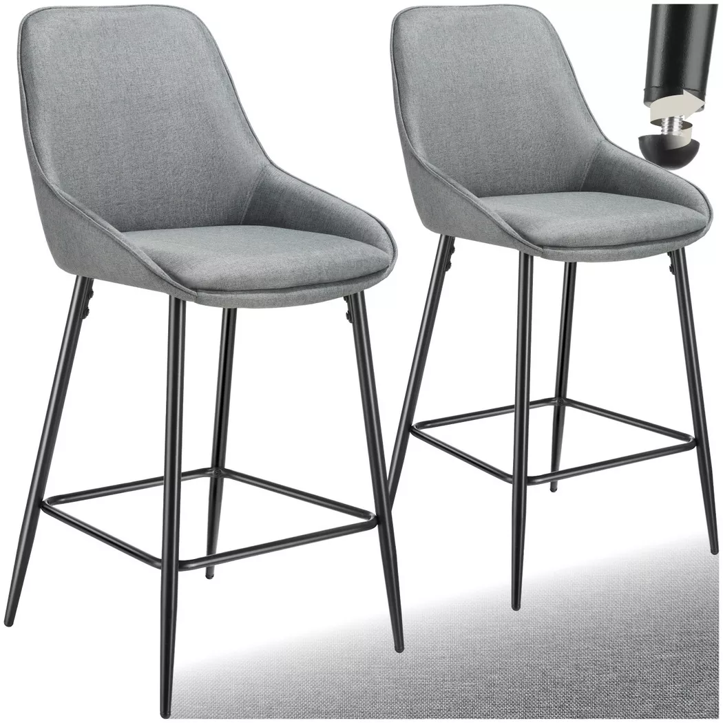 Tectake - Sgabello da bar Siera Imbottito, rivestimento morbido, 2 Stück, Grigio