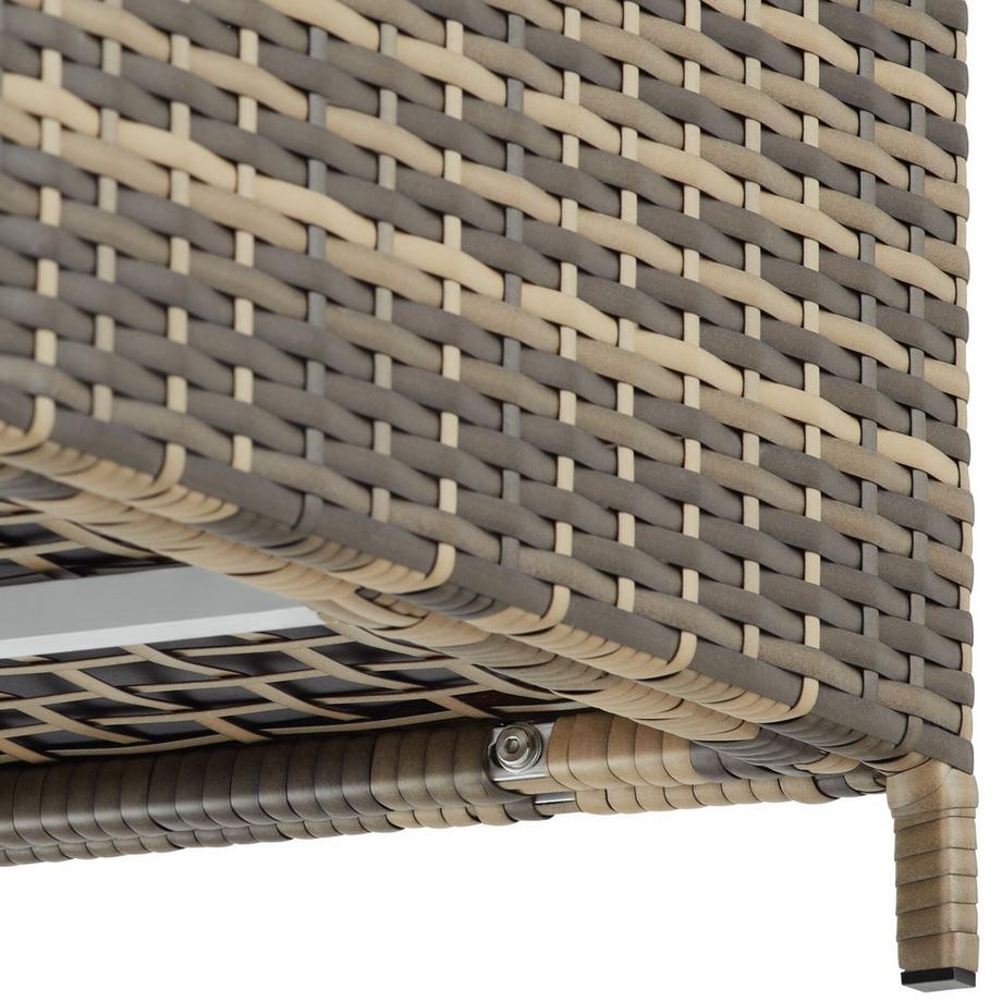 Tectake Auflagenbox Kuusamo 253 l, mit Aluminiumgestell und Rattangeflecht Griffschlaufe und 2 drehbare Rollen mit Feststellbremse  