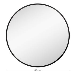 HOMCOM Miroir De Salle De Bain, Miroir De Salle De Bain Ø60 Cm Avec Cadre En Aluminium, Crochets, Miroir Mural Rond Pour Salon, Couloir, Noir  