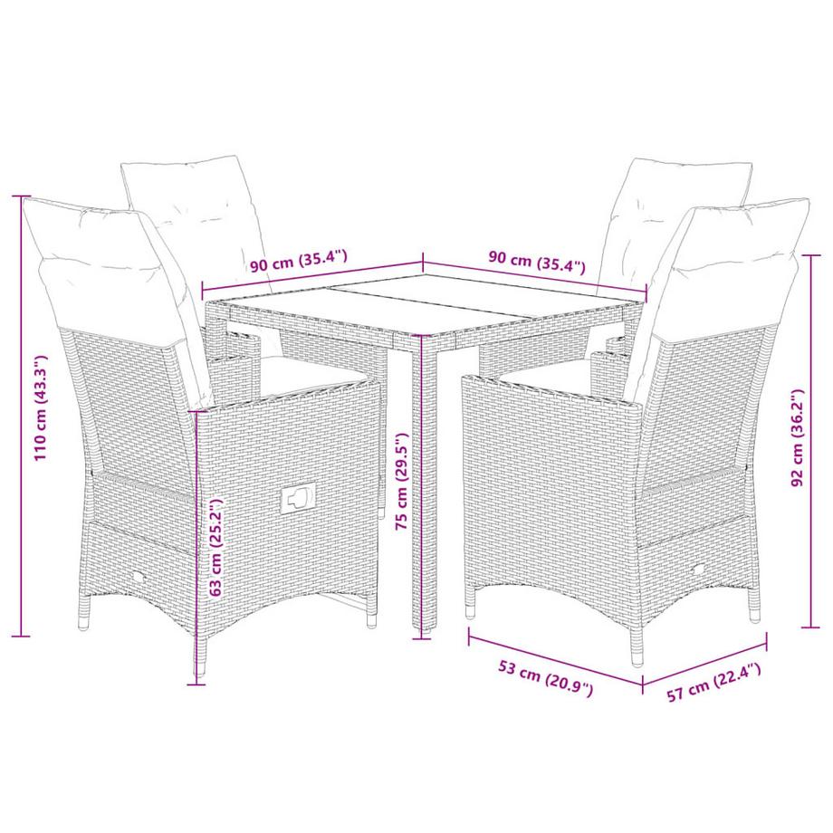 VidaXL set da pranzo da giardino Polirattan  