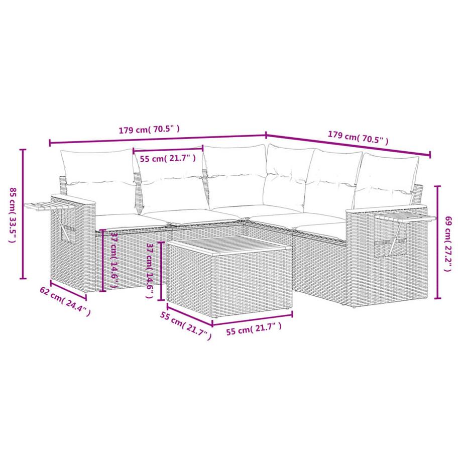VidaXL set divano da giardino Polirattan  
