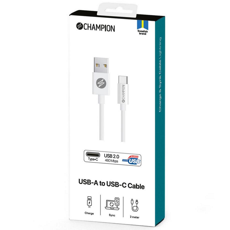Champion  USB-A-auf-USB-C-Kabel, 2 m, Weiß 
