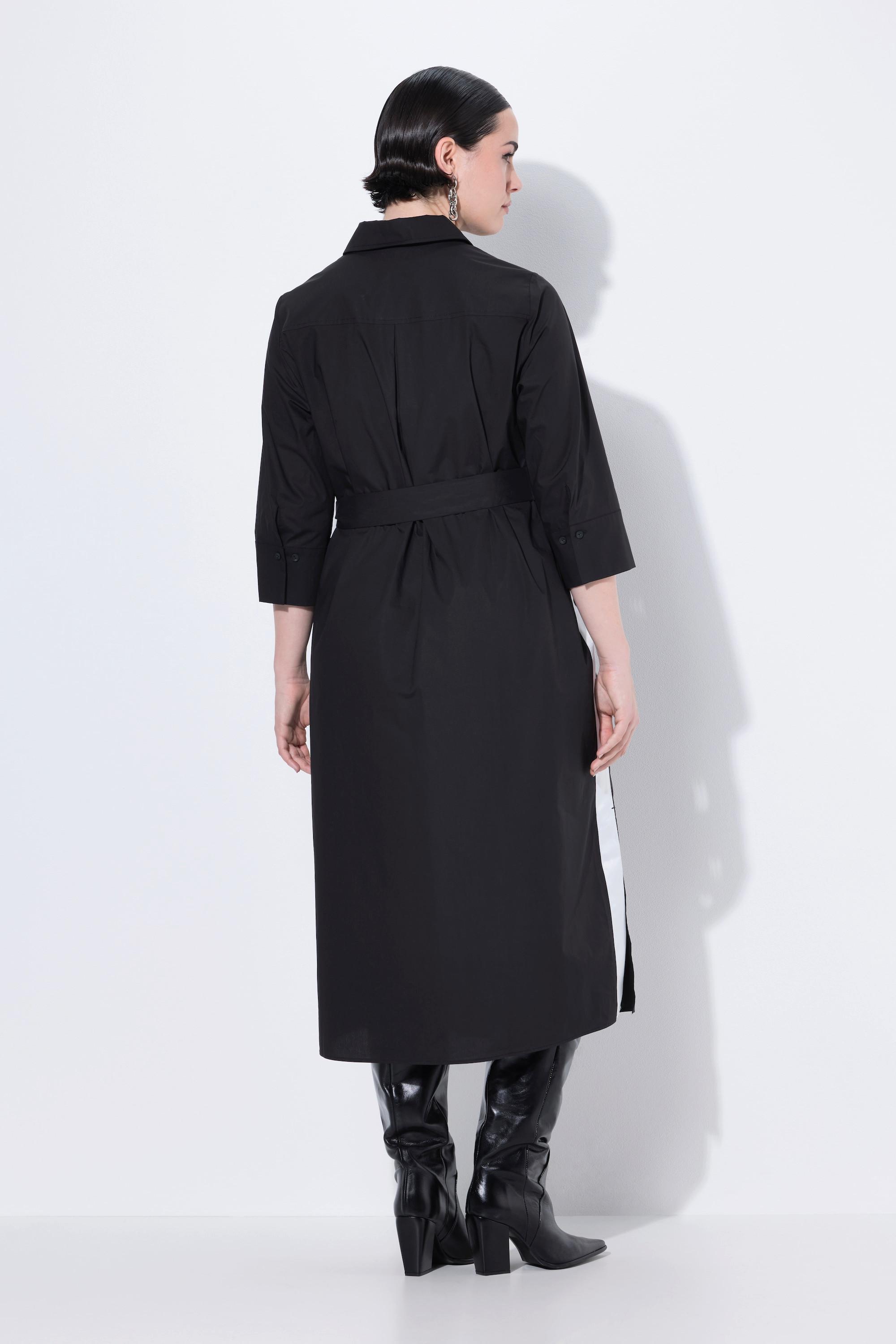 Ulla Popken Robe-chemisier Bandes Contrastantes Manches 3/4  
