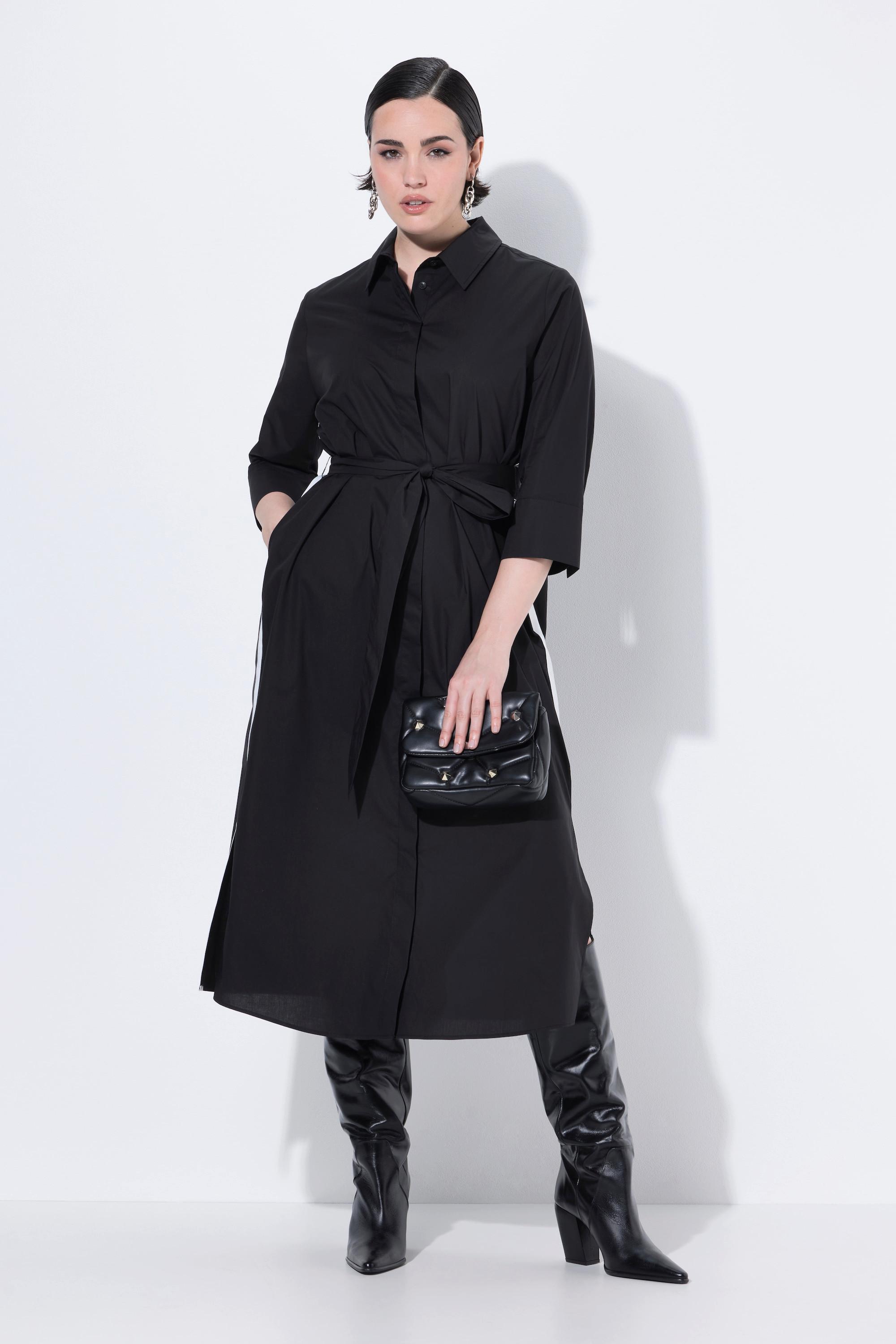 Ulla Popken Robe-chemisier Bandes Contrastantes Manches 3/4  