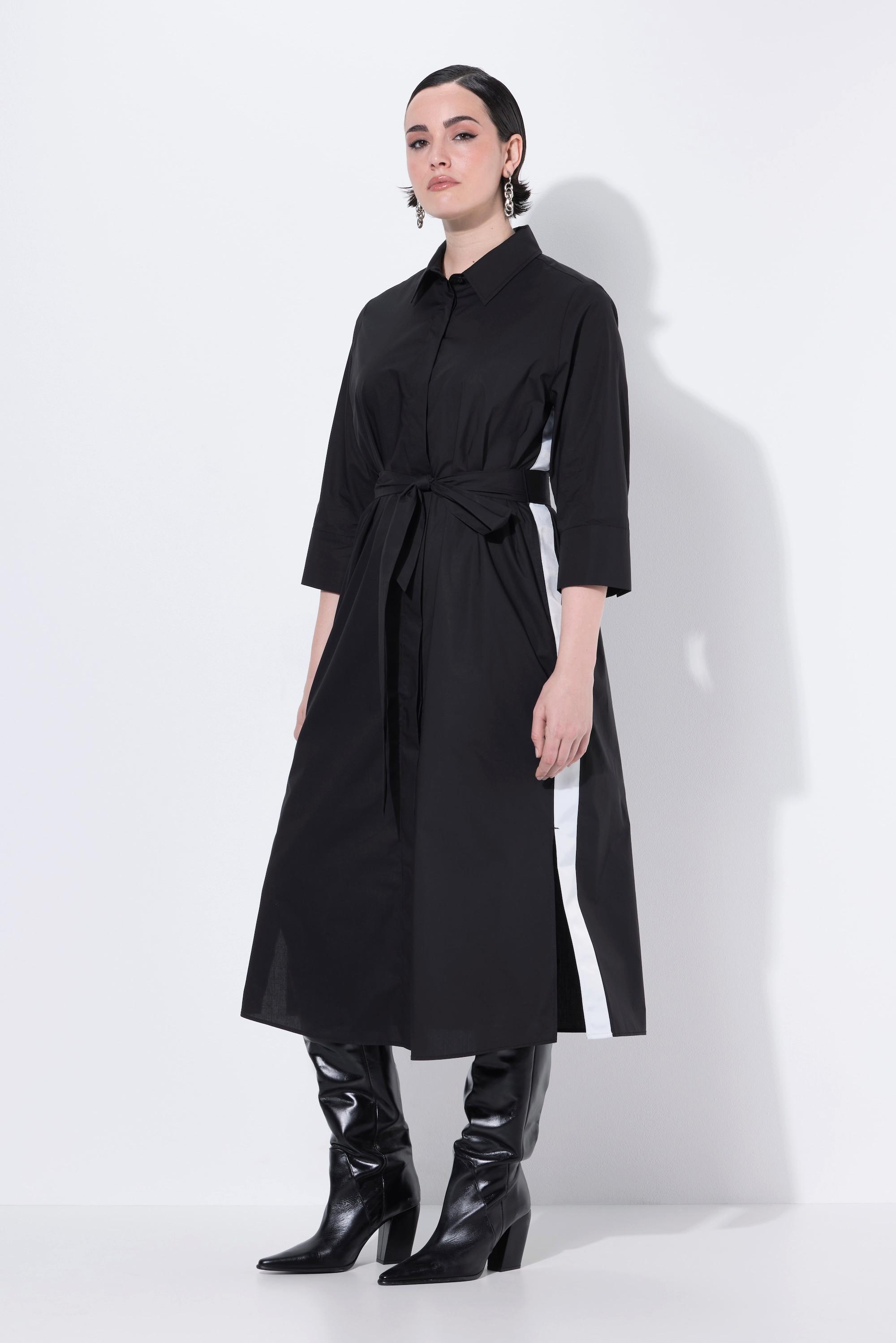 Ulla Popken Robe-chemisier Bandes Contrastantes Manches 3/4  
