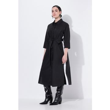 Robe-chemisier avec bandes contrastantes, col chemise et manches 3/4