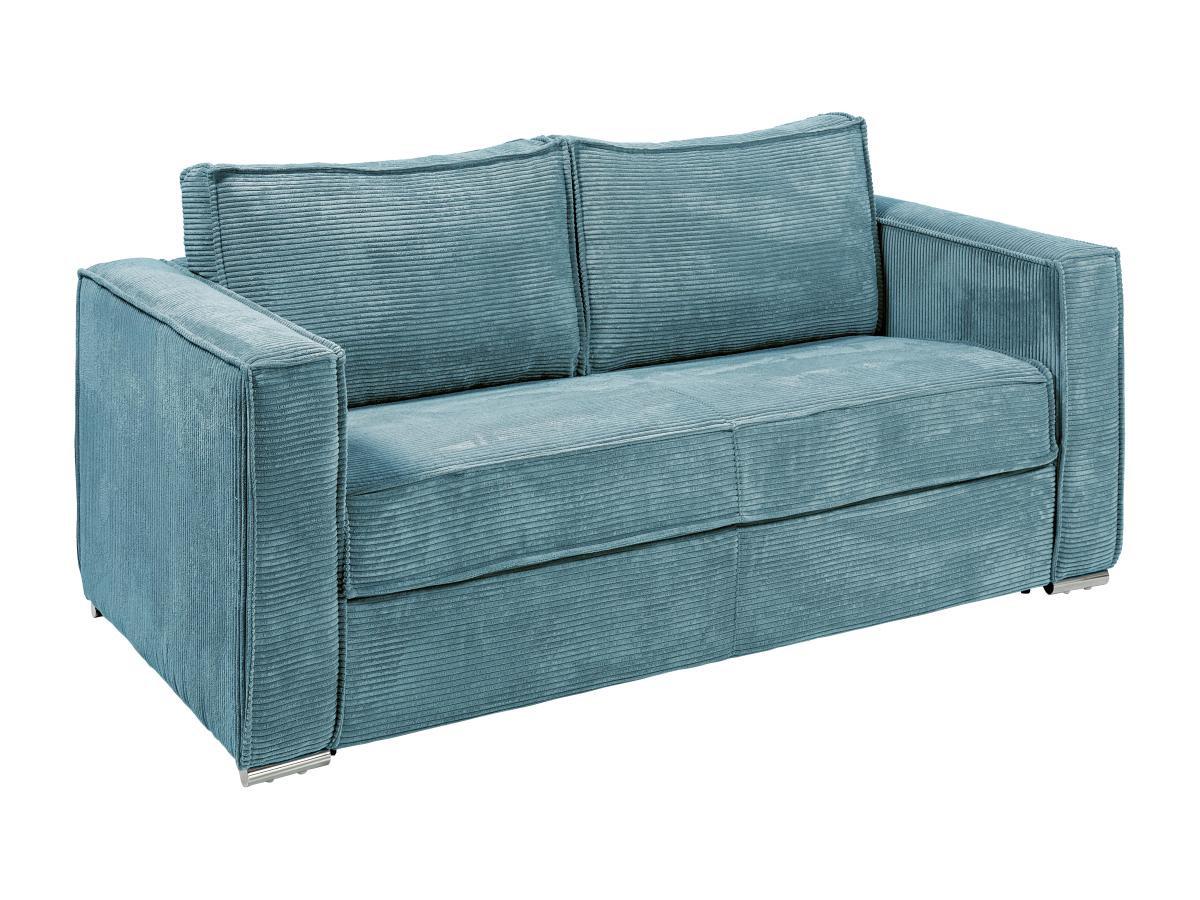 Vente-unique Schlafsofa mit Matratze 3-Sitzer - Cord - Hellblau - Liegefläche 140 cm - Matratze 22 cm - LORETO  
