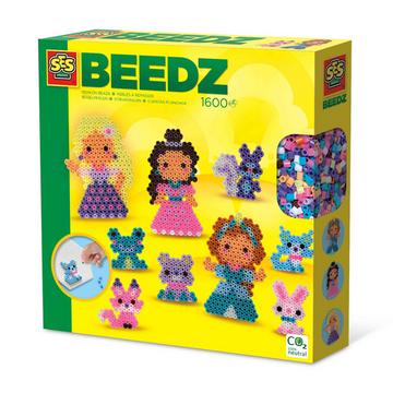 SES Creative Beedz 06205 Bügelperlen-Set Prinzessinnen und Tierfreunde, 1600 Perlen mit Sechseck-Stiftplatte