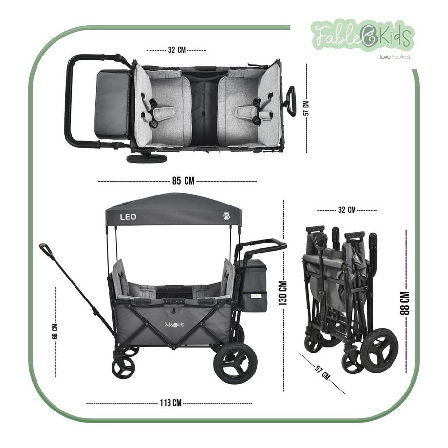 FableKids  Bollerwagen LEO X2Plus mit Dach faltbarer Transportwagen 