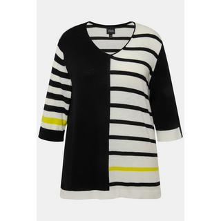 Ulla Popken  Pull col en V et manches 3/4, esprit colour block 