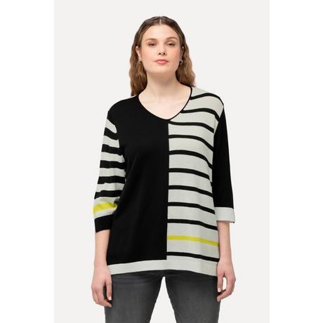 Ulla Popken  Pull col en V et manches 3/4, esprit colour block 