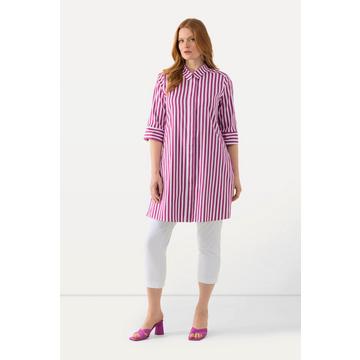 Blusa a righe dal taglio lungo e svasato con colletto da camicia e maniche a 3/4