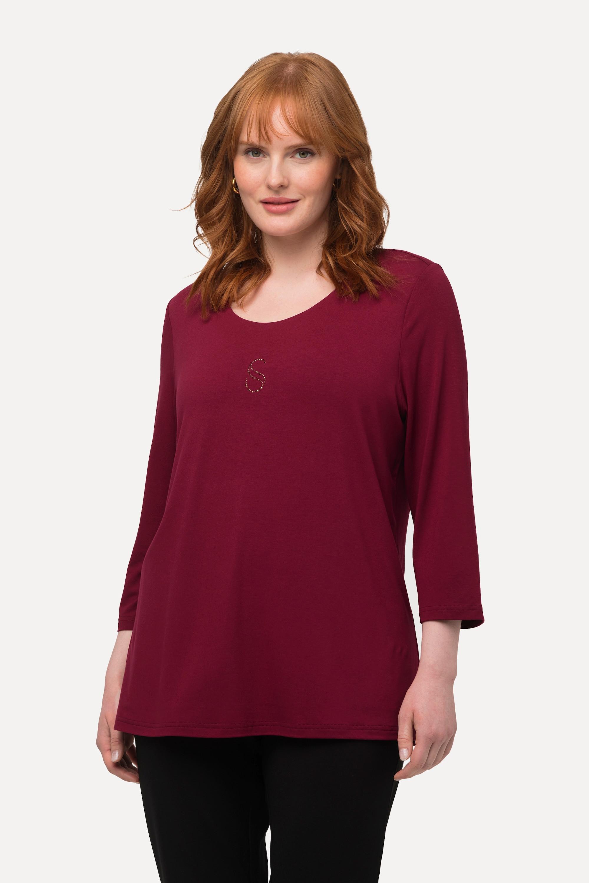 Ulla Popken  Shirt, Ziersteine, Classic, Rundhals, 3/4-Arm 