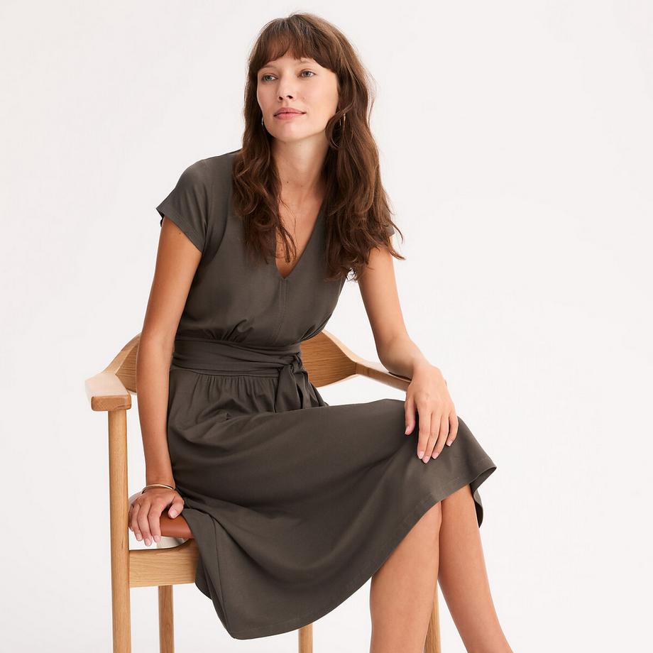 La Redoute Collections Abito Maniche Corte Scollo a V con Cintura Annodata  