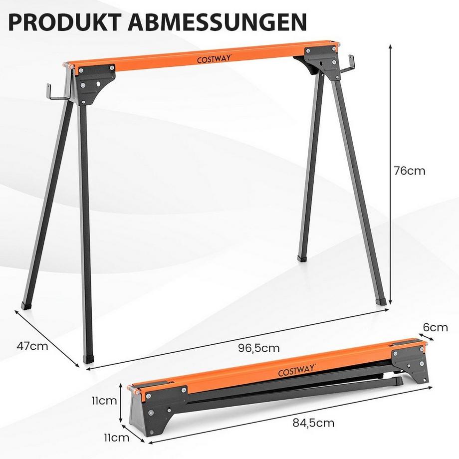 Northix 2 chevalets de travail pliables pour échafaudage, supporte jusqu'à 500 kg, 96,5 x 47 x 76 cm.  