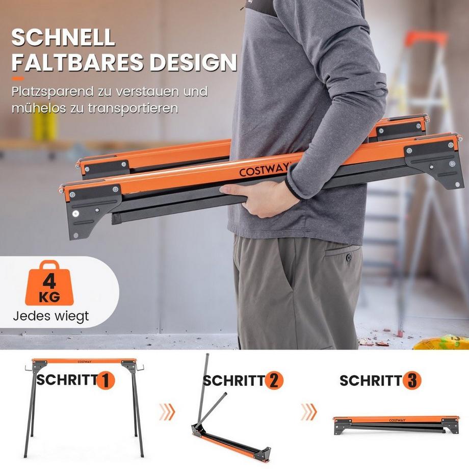 Northix 2 chevalets de travail pliables pour échafaudage, supporte jusqu'à 500 kg, 96,5 x 47 x 76 cm.  