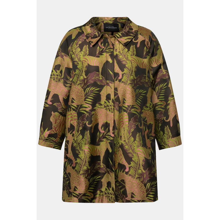 Ulla Popken Veste Jacquard Imprimé Animal Col Chemise  