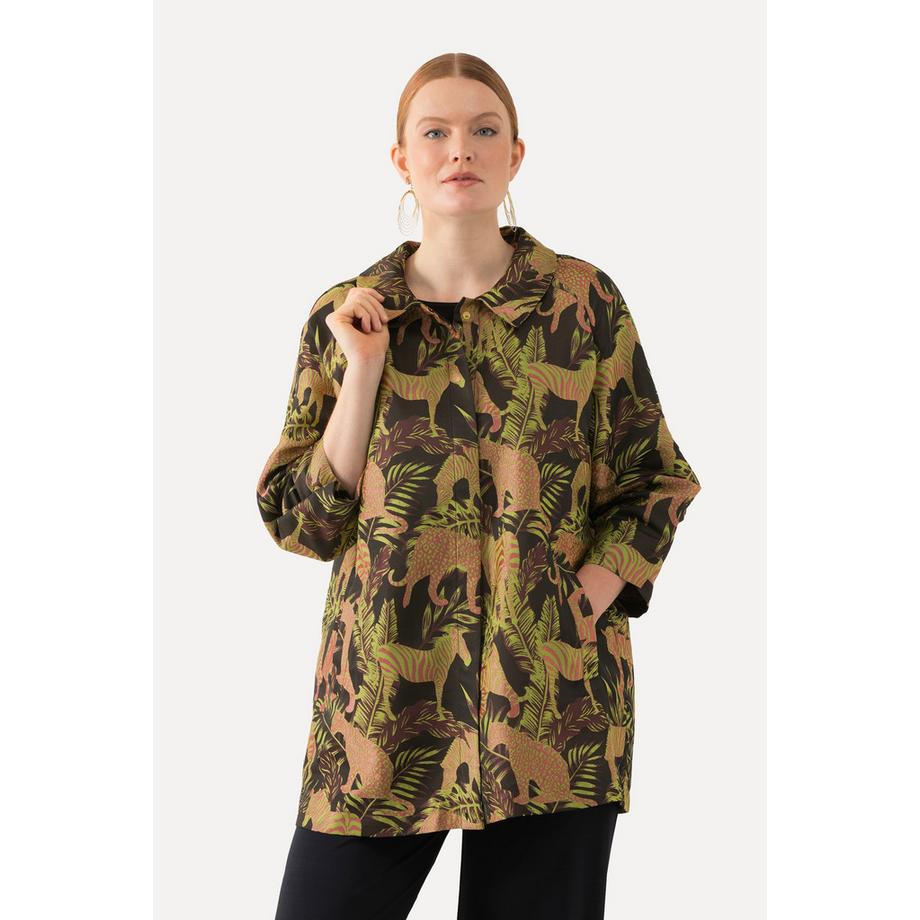 Ulla Popken Veste Jacquard Imprimé Animal Col Chemise  