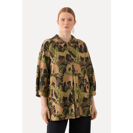 Ulla Popken  Veste à col chemise, tissu Jacquard à motif, boutons-pression 