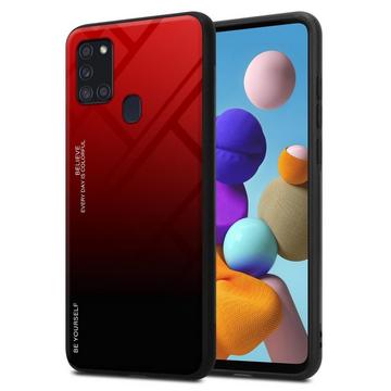 Housse compatible avec Samsung Galaxy A21s - Coque de protection bicolore en silicone TPU et dos en verre trempé