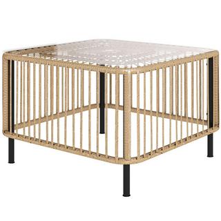 Northio Table de jardin en polyrotin 65 x 65 x 43 cm, table d'appoint résistante aux intempéries, table de terrasse carrée avec plateau en verre, table basse, table de balcon, salon de jardin pour jardin, terrasse, balcon, bois naturel Aosom  