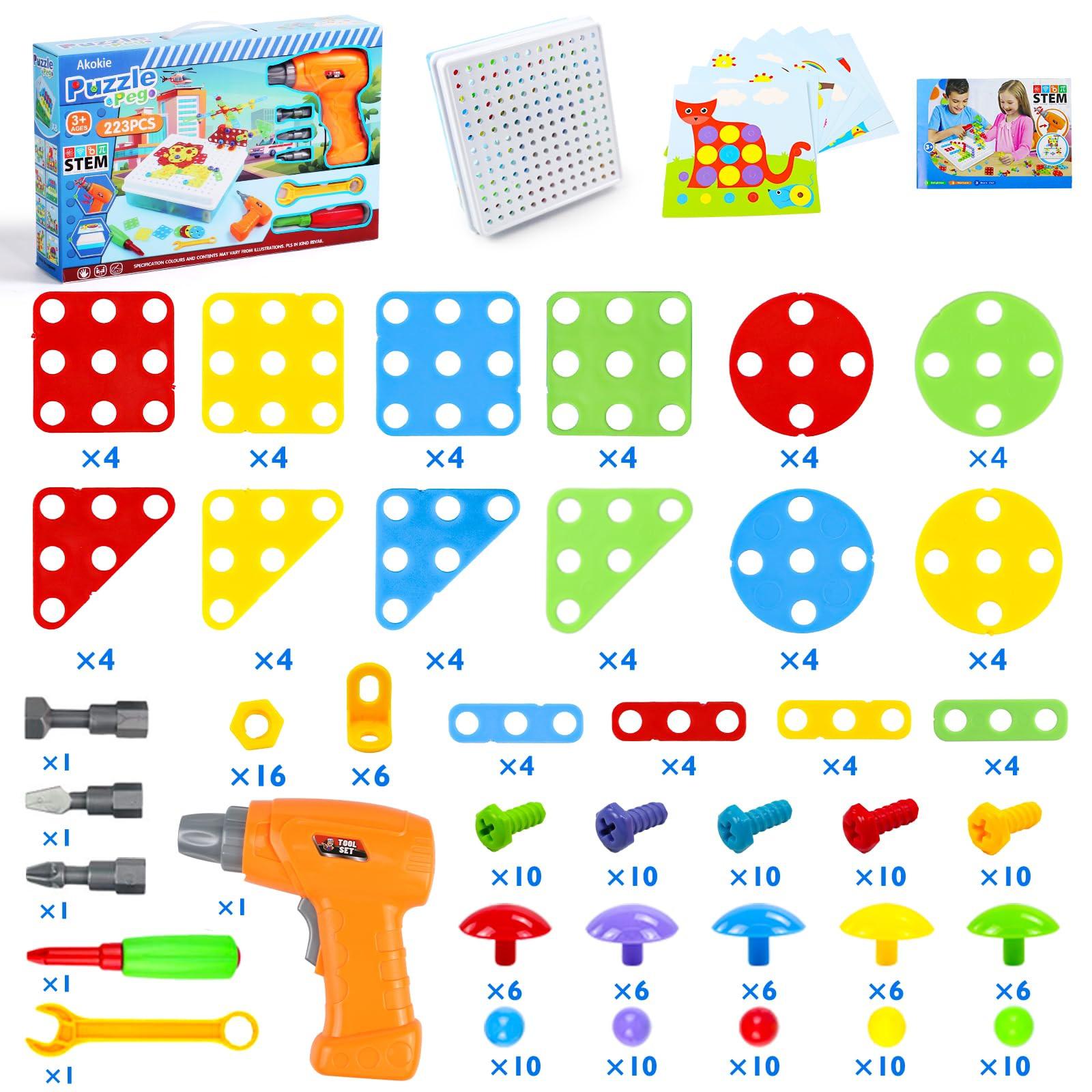 Activity-board  Absteckspielzeug mit Bohrer Pädagogisches kreatives Spielzeug 3D-Puzzle Mosaik Werkzeugkasten 