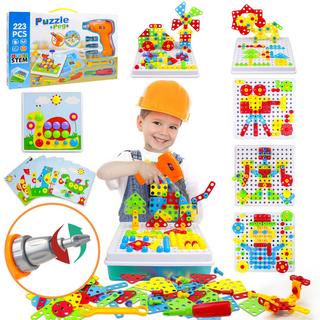 Activity-board  Absteckspielzeug mit Bohrer Pädagogisches kreatives Spielzeug 3D-Puzzle Mosaik Werkzeugkasten 