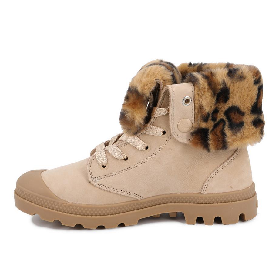 PALLADIUM Bottines baggy avec bordure en fausse fourrure imprimé léopard  