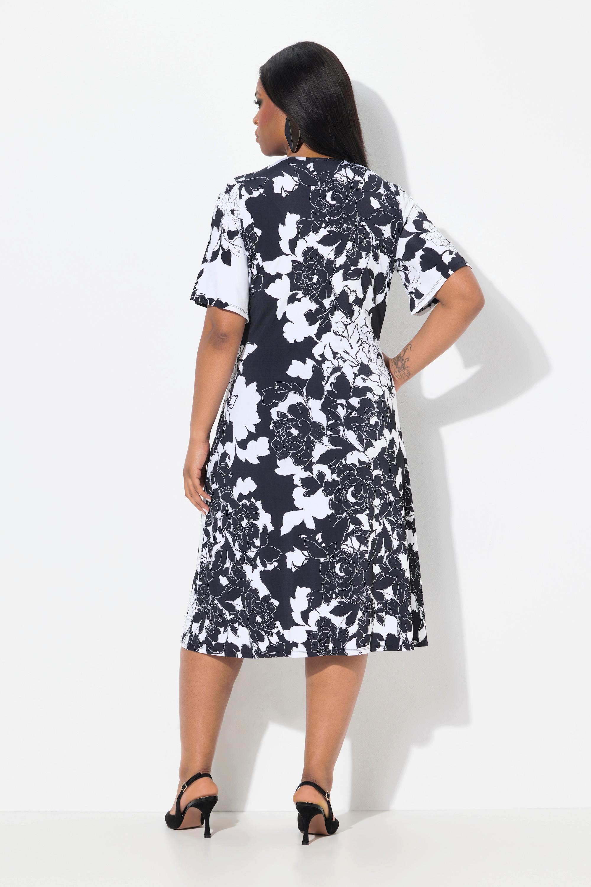 Ulla Popken Abito Slinky Floreale Drappeggiato Scollo a V Mezza Manica  