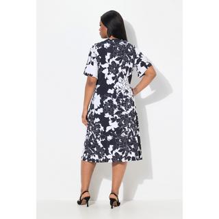 Ulla Popken Abito Slinky Floreale Drappeggiato Scollo a V Mezza Manica  