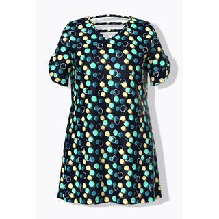 Ulla Popken Strandkleid Punkte Zierbänder V-Ausschnitt Halbarm  