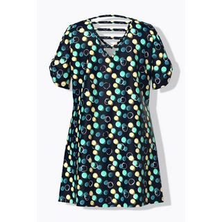 Ulla Popken Strandkleid Punkte Zierbänder V-Ausschnitt Halbarm  