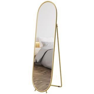 Northio  Miroir pleine longueur, miroir mural 160 x 40 cm avec support, cadre en métal, miroir ovale sur pied pour salon, chambre à coucher, doré 